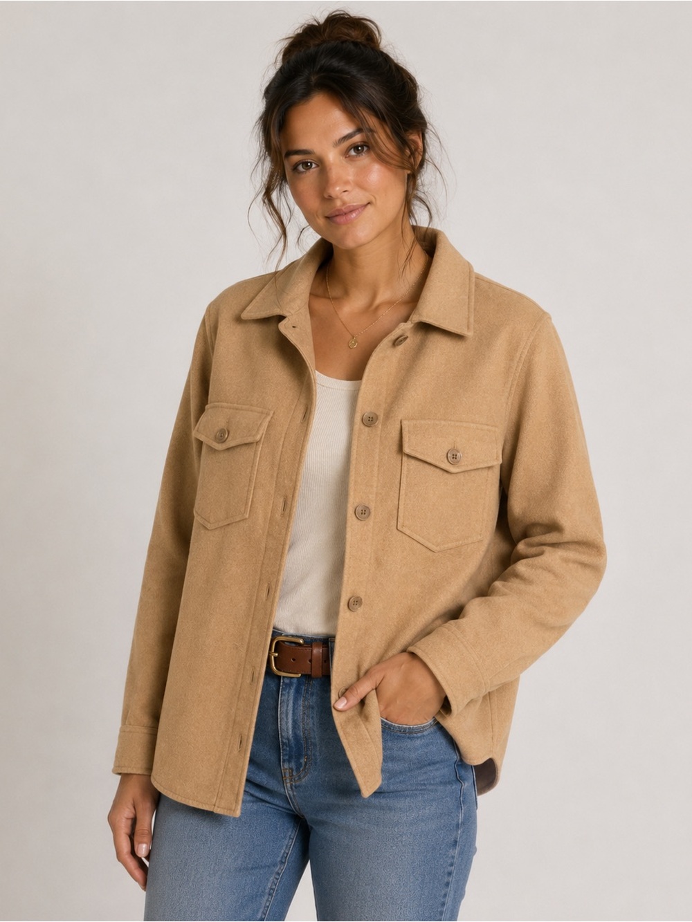Joie Camel Tan Brushed Fleece Oversized Shacket / Shirt Jacket Size L - Picture 1 of 10